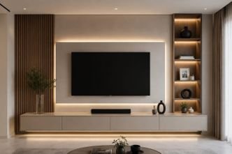 Modern media wall with shelves
