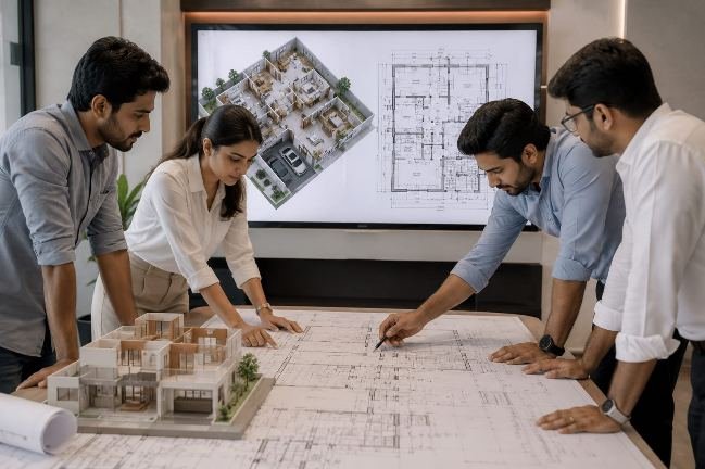 Pearl DecoTech team planning project in Dubai